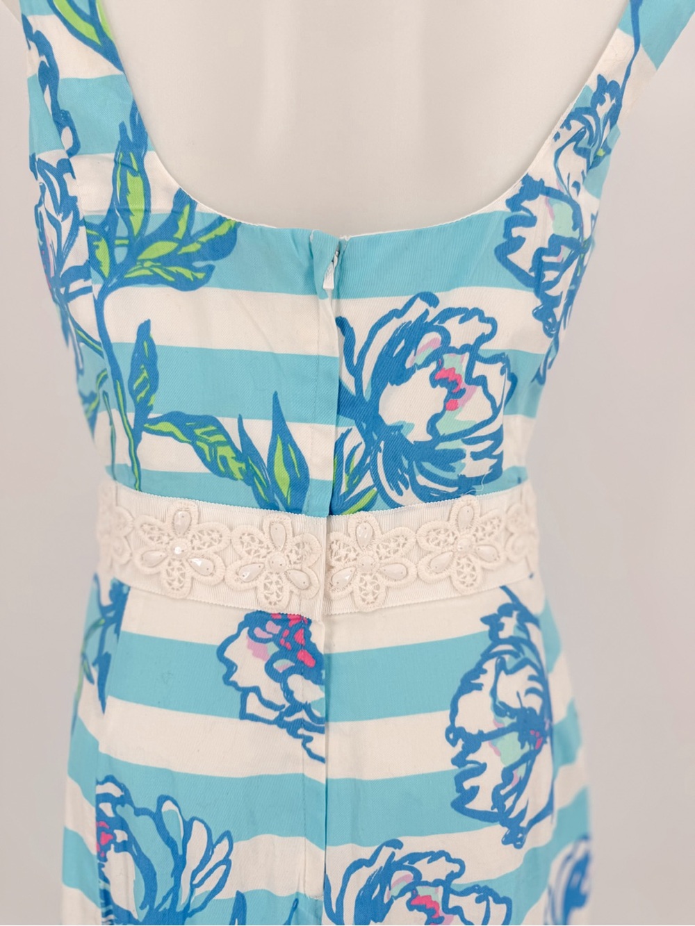 Lilly Pulitzer Blue & White Floral Striped Sleeveless Dress - Picture 5 of 8